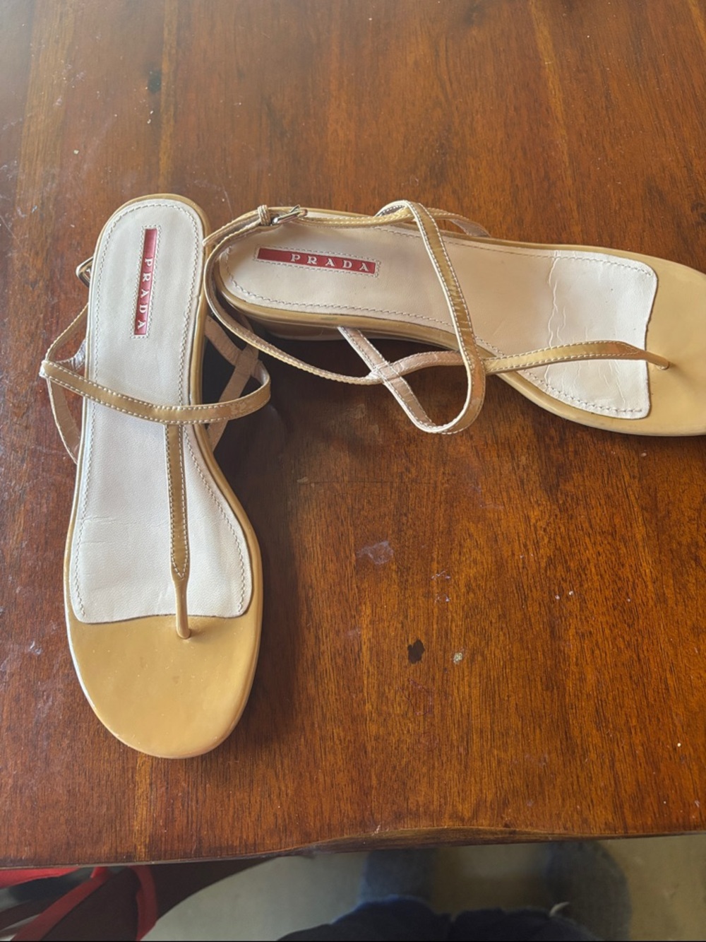 Prada Tan Leather Thong Strap Sandals